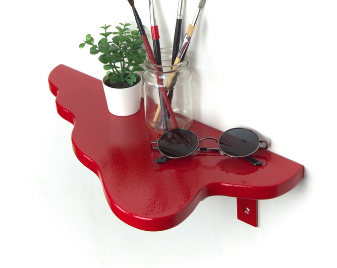 Wall Mounted Shelf - Red Shelf, Maximalist Decor, Aesthetic Shelf, Colorful Decor, Floating Shelf