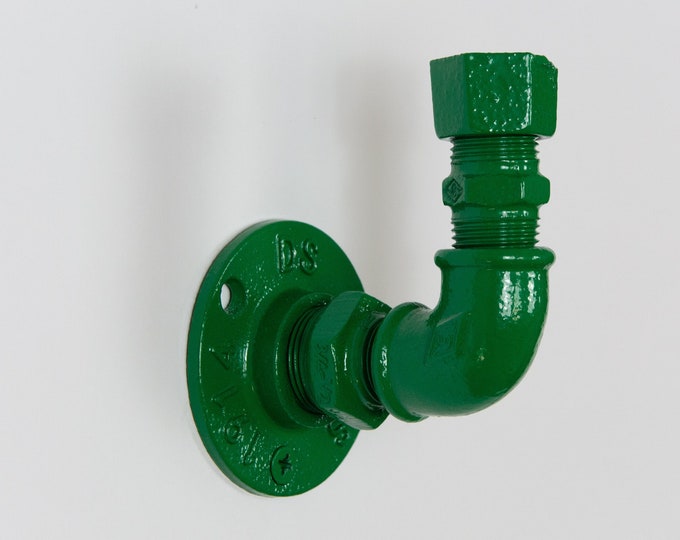 Industrial Coat Hook | Dark Green Gloss Pipe Hook | Purse Hook | Steel Hook | Steampunk Decor