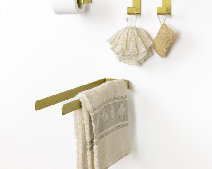 Modern Bath Accessories - Mix & Match Toilet Paper Holder, Towel Holder or Hook - Build Your Own Bathroom Set - Color Shown Gold/Brass