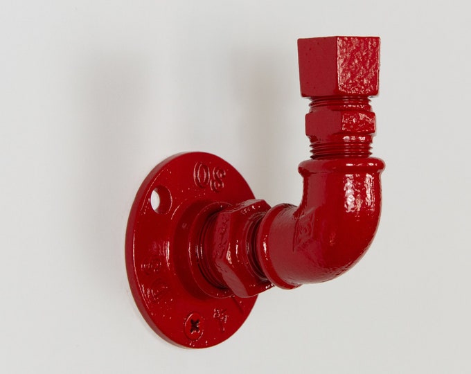 Coat Hook For Wall | Red Gloss Industrial Pipe Hook | Modern Hanger | Modern Hook | Rustic Coat Hook