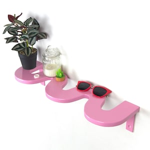 Squiggle Shelf - Pastel Pink Shelf, Funky Decor, Danish Pastel, Aesthetic Shelf, Colorful Decor