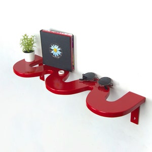 Red Squiggle Shelf - Funky Decor, Aesthetic Shelf, Colorful Decor, Bohemian Decor