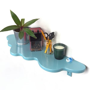 Light Blue Wavy Shelf - Floating Plant Shelf, Bohemian Home Decor, Wall Mounted Shelf, Danish Pastel