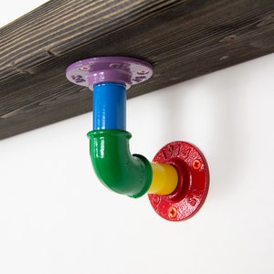 Colorful Shelf Brackets | Floating Shelf | Pipe Shelving | Farmhouse Decor | Industrial Shelf Brackets | Open Shelving | Rainbow
