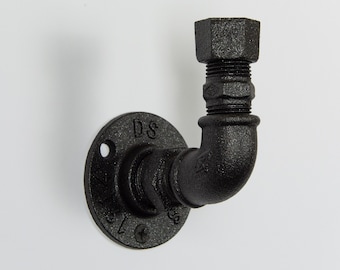 Heavy Duty Hook | Sand Textured Black Industrial Pipe Hook | Modern Hook | Rustic Coat Hook