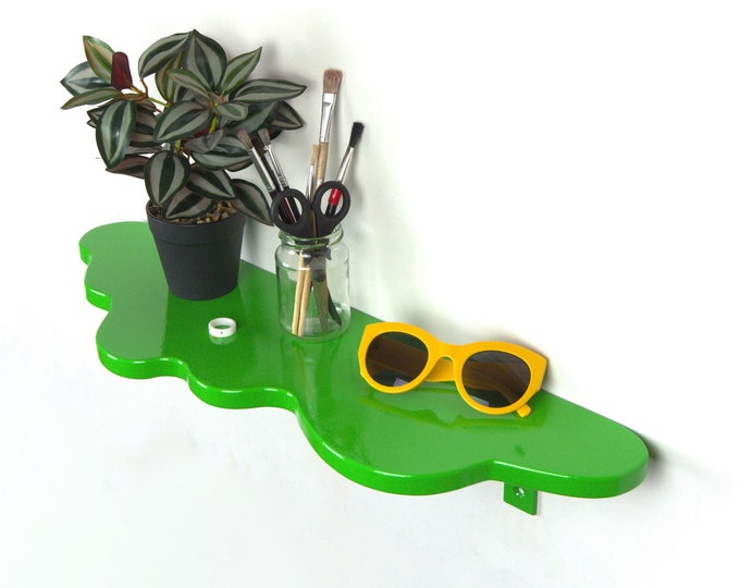 Plant Shelf - Green Shelf, Wavy Shelf, Floating Wall Shelf, Maximalist Decor, Colorful Decor