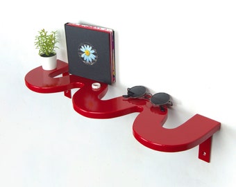 Red Squiggle Shelf - Funky Decor, Aesthetic Shelf, Colorful Decor, Bohemian Decor