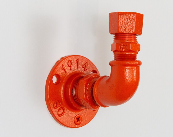 Industrial Hat Hook | Orange Matte Steel Hook | Pipe Hook | Heavy Duty Wall Hook | Industrial Hooks