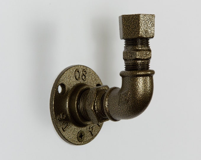 Industrial Coat Hook | Antique Brass Pipe Hook | Purse Hook | Steel Hook | Steampunk Decor