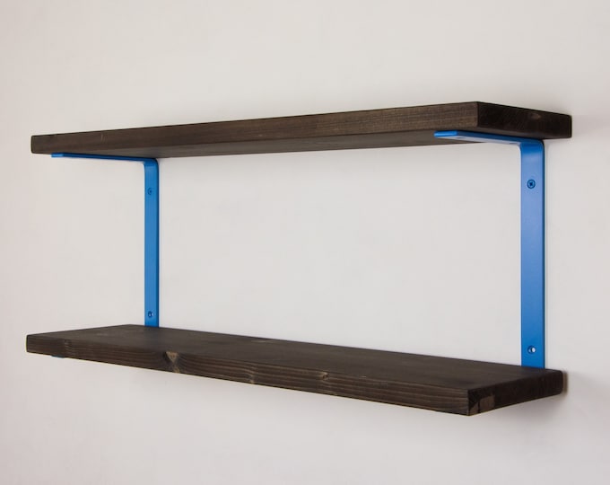 Shelf Brackets With Shelves - Blue Matte Color - Industrial Shelf Brackets - Floating Shelves - Double Shelf Brackets