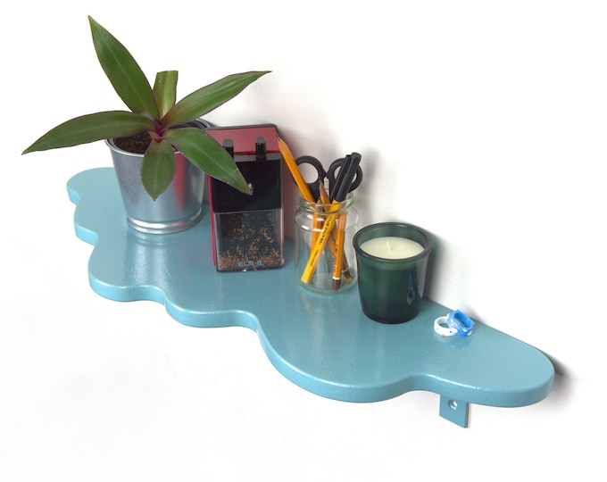 Light Blue Wavy Shelf - Floating Plant Shelf, Bohemian Home Decor, Wall Mounted Shelf, Danish Pastel