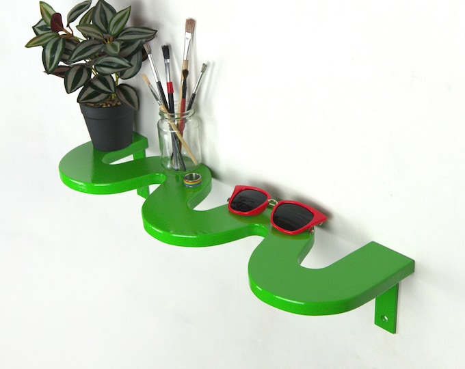 Squiggle Shelf - Green Colorful Shelf, Aesthehic Home Decor, Maximalist, Curvy Shelf, Eclectic Decor