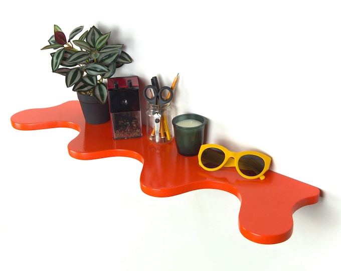 Curved Shelf - Orange Shelf, Home Interior Decor, Wavy Shelf, Squiggle Shelf, Fall Decor