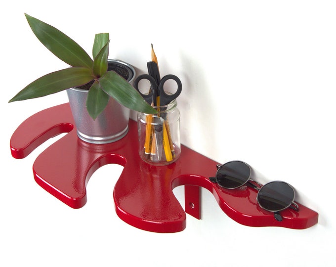 Wall Plant Shelf - Red Hanging Shelf, Wall Art, Funky Decor, Monstera Shelf, Aesthetic Room Decor
