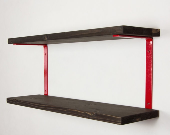 Double Shelf Brackets With Shelves - Red Gloss Color - Floating Shelf Brackets - Industrial Shelving - Modern Interior