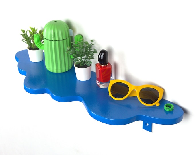 Curved Shelf - Blue Shelf, Wavy Shelf, Wall Mounted Shelf, Maximalist Decor, Eclectic Decor