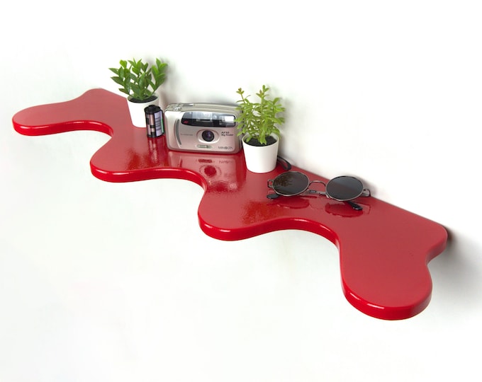 Wall Shelf - Red Shelf, Autumn Home Decor, Wavy Shelf, Squiggle Shelf, Aesthetic Home Decor