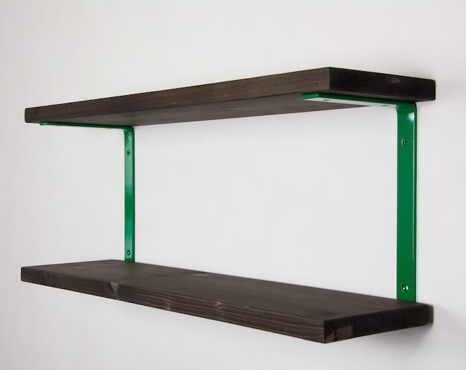 Shelf Brackets With Shelves - Dark Green Gloss Color - Floating Shelf Brackets - Floating Shelves - Industrial Shelf Brackets