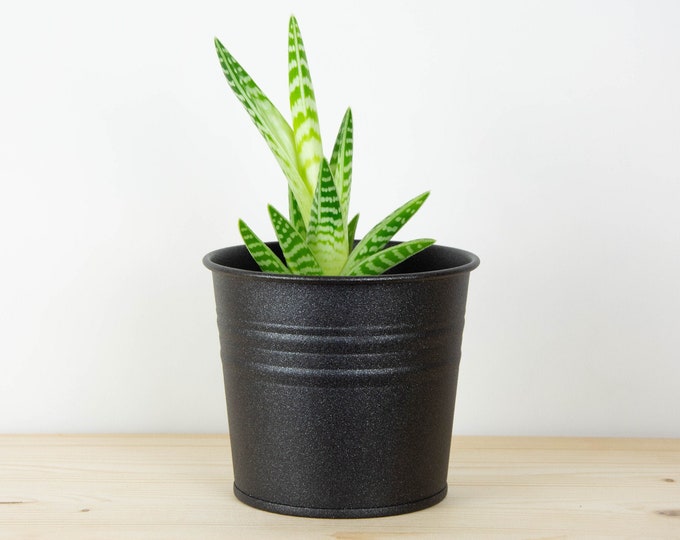 Metal Plant Pot - Sand Textured Black Color - Metal Planter - Succulent Planter - Home Decor - Plant Holder - Metal Bucket