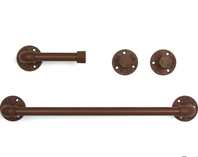Steampunk Bathroom Accessories 4pcs Set, Includes Towel Rack, Two Towel Hooks, Toilet Paper Holder. Pipe Bathroom Set