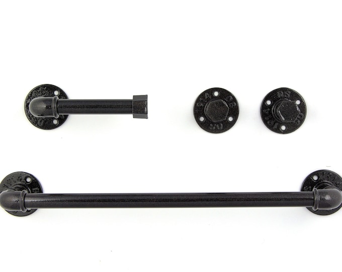 Farmhouse Bathroom Accessories 4pcs Set, Pipe Towel Rack, Rustic Towel Hooks, Farmhouse Decor, Bathroom Set