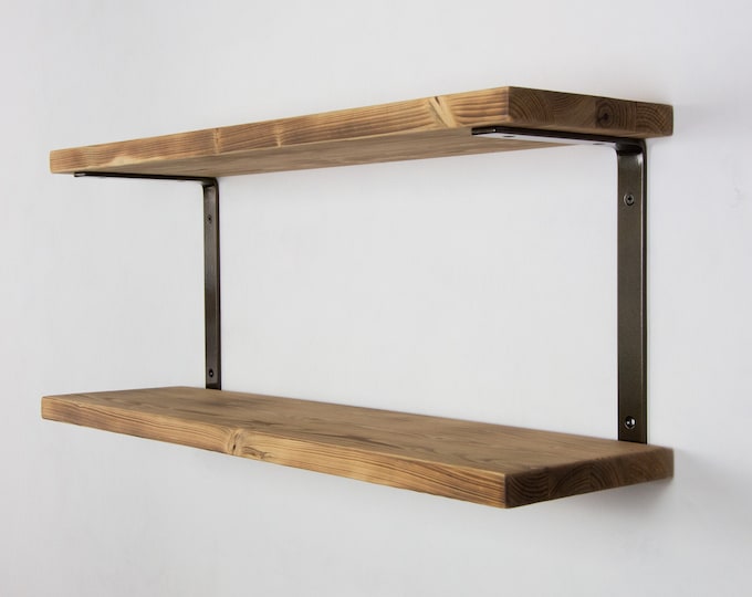 Heavy Duty Shelving - Oil Rubbed Bronze Color - Double Shelf Brackets With Shelves - Industrial Shelf Brackets - Bathroom Shelves