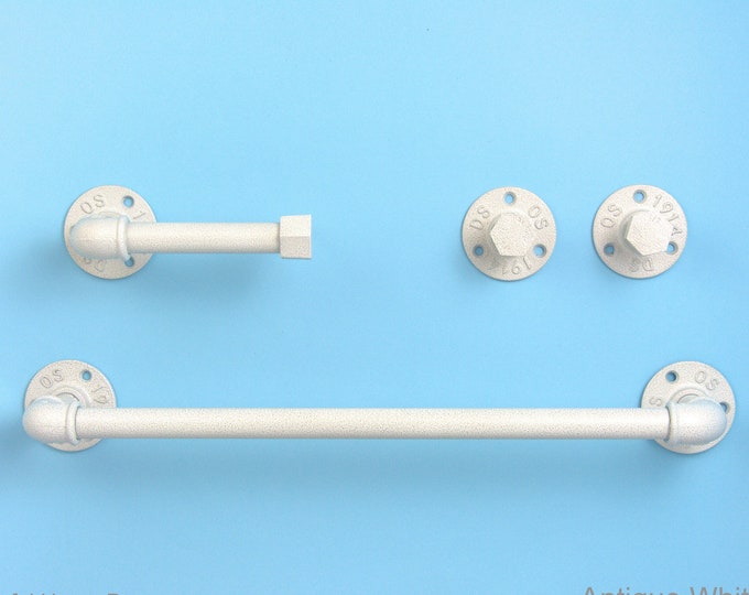 Industrial Bathroom Accessories 4pcs Set, Toilet Paper Holder, Pipe Towel Holder, Pipe Hooks, Bathroom Set
