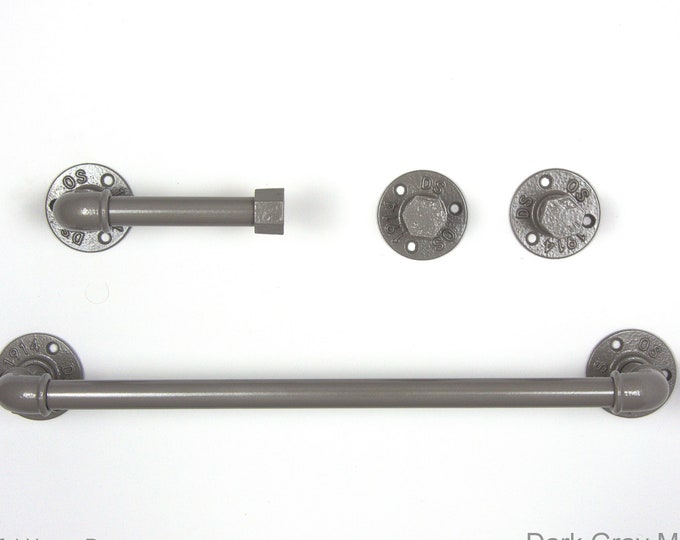 Steampunk Bathroom Accessories 4pcs Set, Includes Towel Rack, Two Towel Hooks, Toilet Paper Holder. Pipe Bathroom Set