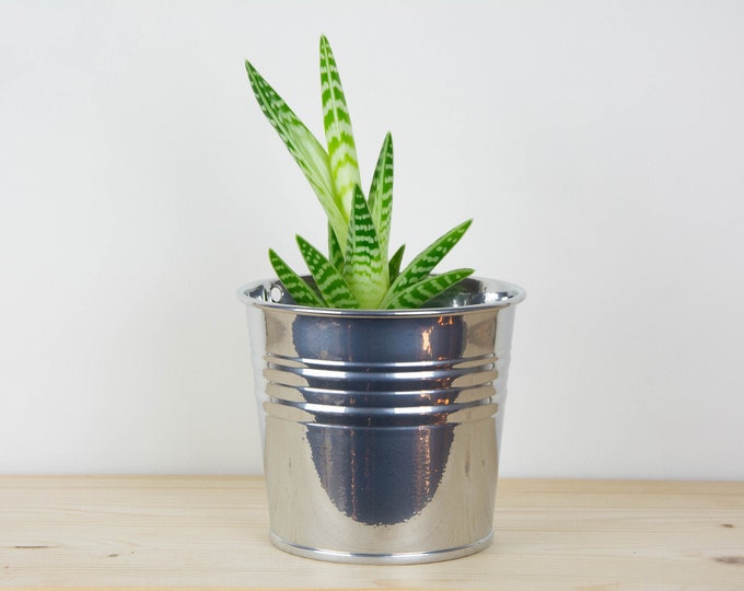 Metal Plant Pot - Chrome Color - Metal Planter - Succulent Planter - Home Decor - Plant Holder - Metal Bucket