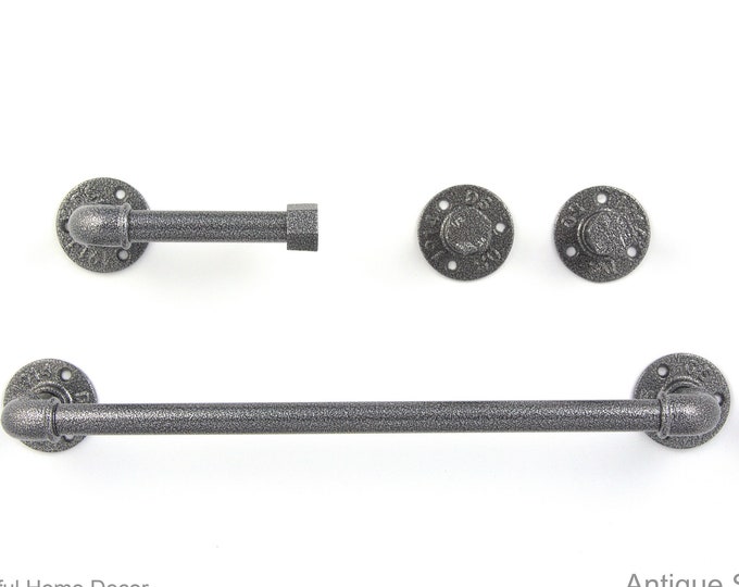 Pipe Bathroom Set 4pcs, Pipe Towel Rack, Toilet Roll Holder, Towel Hook, Wall Hook, Industrial Bathroom, Home Organization