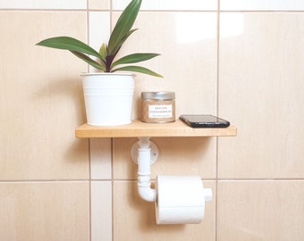 Industrial Bathroom Toilet Paper Holder With Shelf, Rustic Farmhouse Bathroom Decor, Bathroom Organizer, Tp Holder