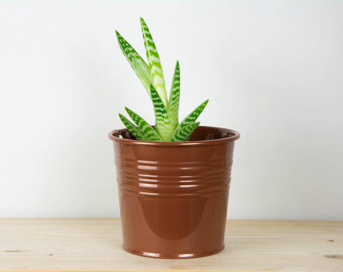 Plant Pot - Metal Plant Pot - Dark Copper Color - Plant Holder - Home Decor - Metal Planter - Metal Bucket