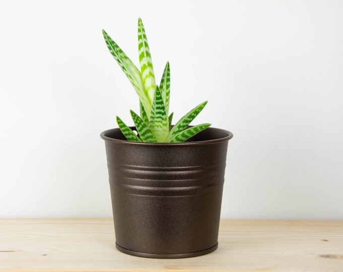 Plant Pot - Metal Plant Pot - Sand Textured Bronze Color - Plant Holder - Home Decor - Metal Planter - Metal Bucket