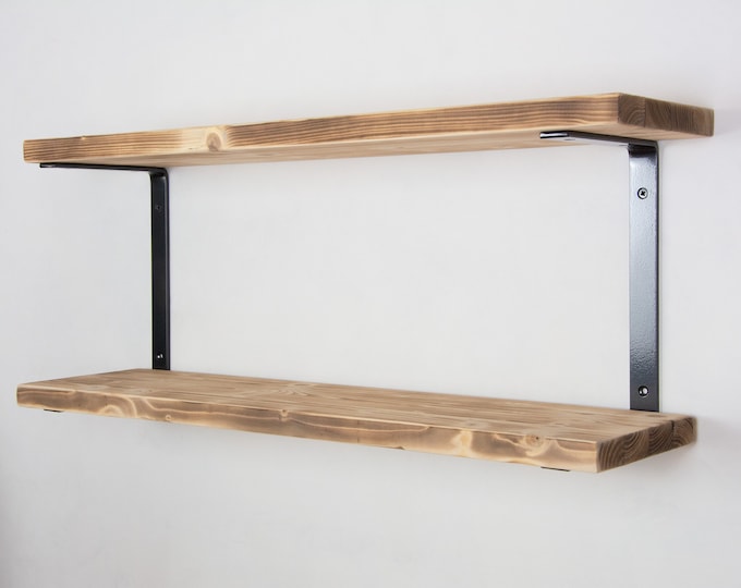 Shelf Brackets With Shelves - Gun Metal Color - Industrial Shelf Brackets - Industrial Shelving - Double Wall Mounted Shelf Brackets