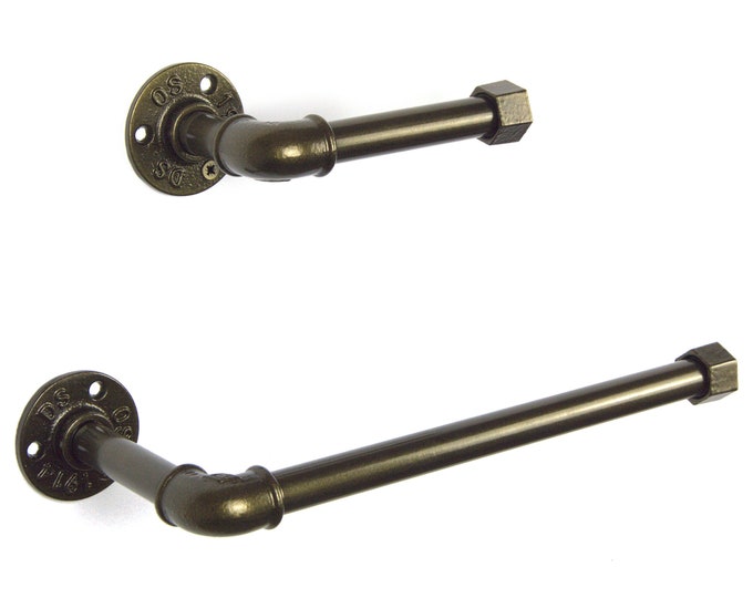 Toilet Paper Holder, Paper Towel Holder, Towel Rack, Industrial Bathroom, Space Saver, Color Pictured Dark Brass