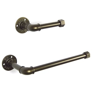 Toilet Paper Holder, Paper Towel Holder, Towel Rack, Industrial Bathroom, Space Saver, Color Pictured Dark Brass