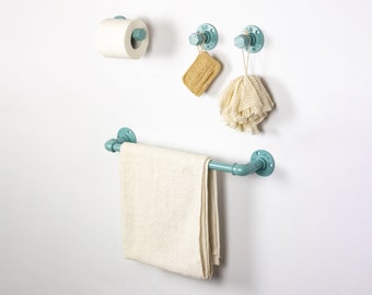 Steampunk Bathroom Accessories 4pcs Set, Includes Towel Rack, Two Towel Hooks, Toilet Paper Holder, Pipe Bathroom Set