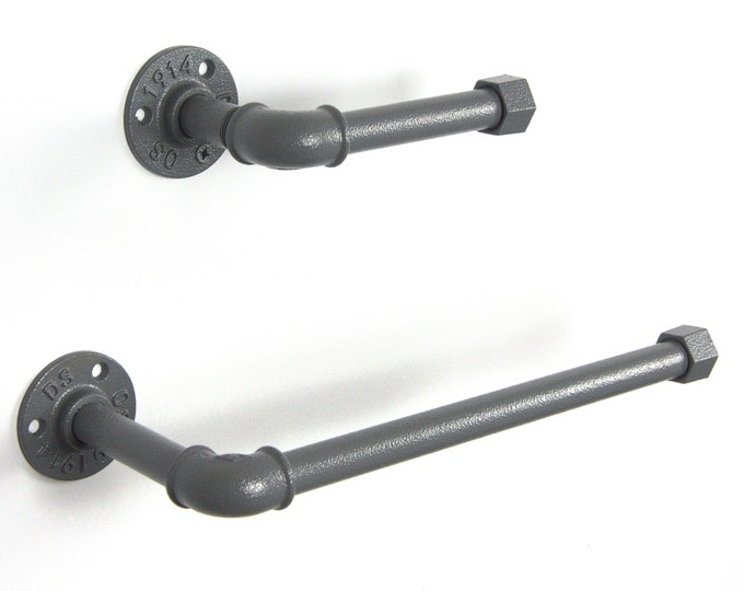 Towel Holder, Toilet Roll Holder, Towel Rack, Bathroom Hardware, Industrial Bathroom, Color Pictured Gray (Textured)