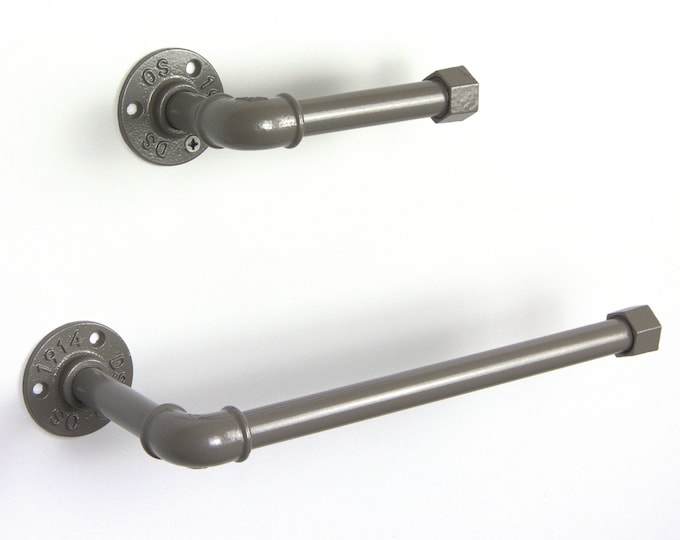 Toilet Roll Holder, Paper Towel Holder, Towel Rack, Urban Decor, Space Saver, Color Pictured Dark Gray Metallic