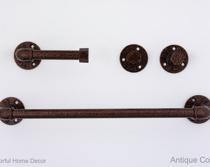 Pipe Bathroom Set 4pcs , Pipe Towel Rack, Toilet Roll Holder, Towel Hook, Wall Hook, Industrial Bathroom, Home Organization