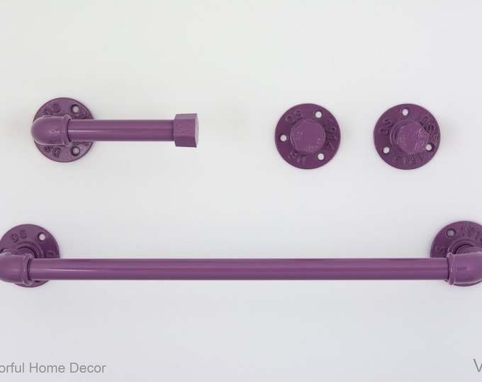 Pipe Bathroom Set 4pcs , Pipe Towel Rack, Toilet Roll Holder, Towel Hook, Wall Hook, Industrial Bathroom, Home Organization