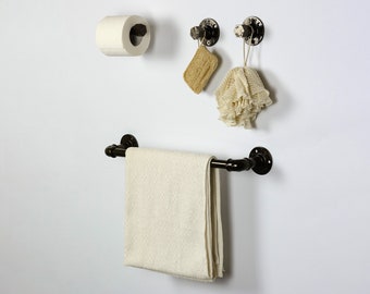 Industrial Bathroom Accessories 4pcs Set, Toilet Paper Holder, Pipe Towel Holder, Pipe Hooks, Oil Rubbed Bronze Bathroom Set