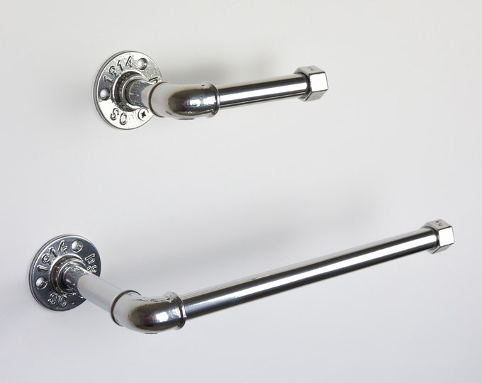 Toilet Paper Holder, Paper Towel Holder, Towel Rack, Rustic Home Decor, Bathroom Decor, Color Pictured Chrome