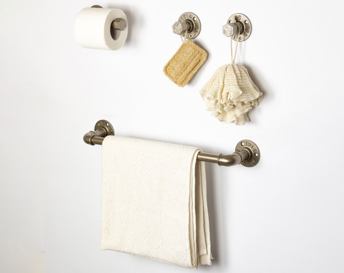 Pipe Bathroom Set 4pcs, Pipe Towel Rack, Toilet Roll Holder, Towel Hook, Wall Hook, Industrial Bathroom, Home Organization