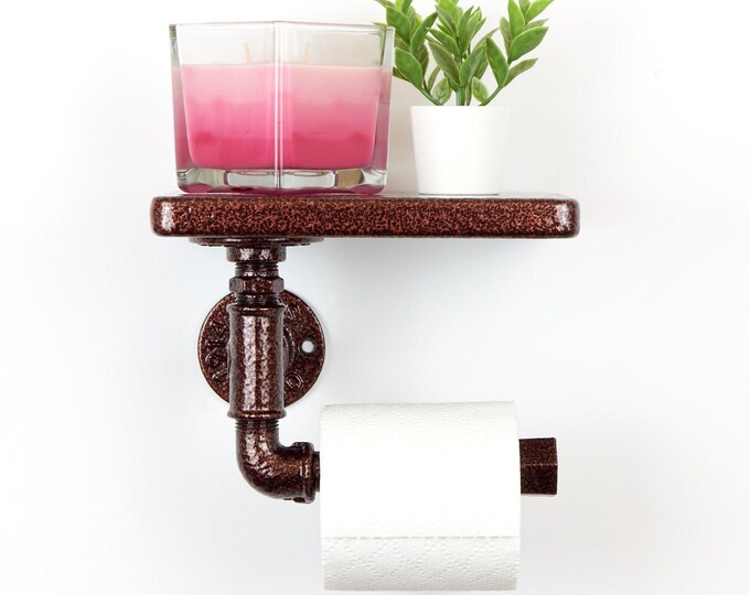 Toilet Paper Roll Holder With Shelf, Charming Farmhouse Decor For Bathroom Organization, Color Pictured - Antique Copper