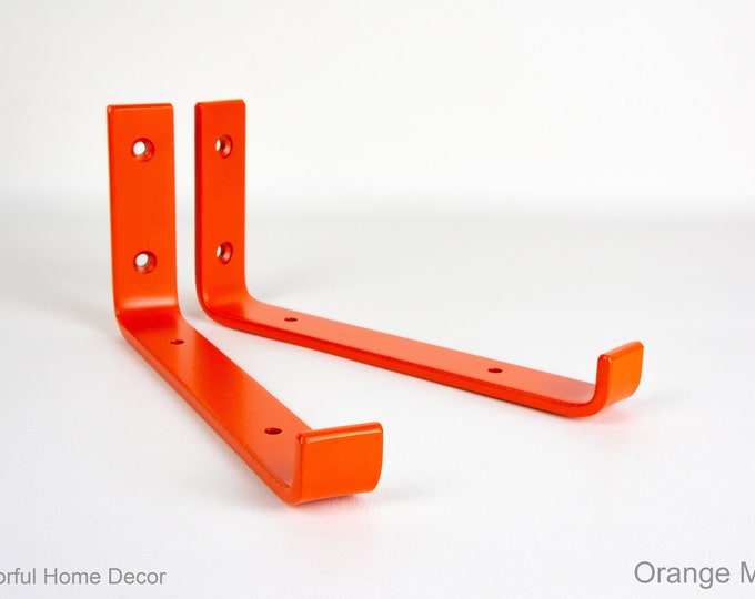 Free Shipping - Heavy-Duty Colorful Floating Shelf Bracket - Handmade Floating Steel Bracket - Orange Matte Finish