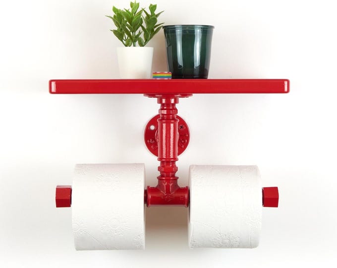 Double Toilet Paper Holder with Shelf – Modern Bathroom Organizer, Functional Storage, Color Pictured – Red Gloss