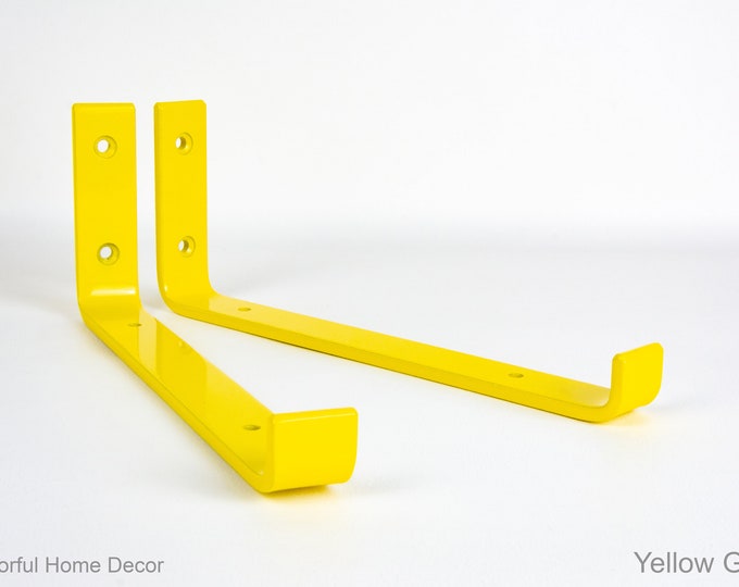 Free Shipping - Yellow Gloss Industrial Floating Shelf Bracket - Heavy-Duty Handmade Bracket