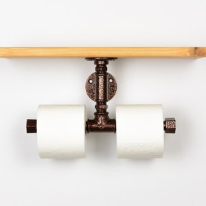 Double Toilet Paper Holder With Shelf, Toilet Paper Storage, Pipe Tp Holder, Rustic Industrial Bathroom Decor, Bathroom Storage