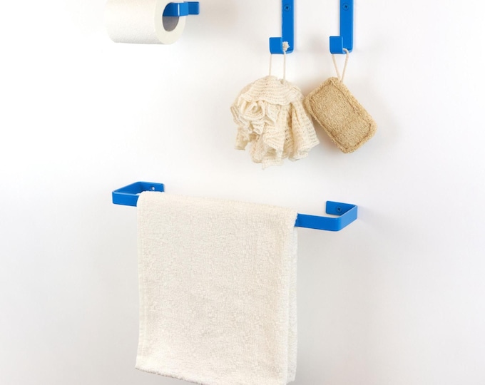 Colorful Bathroom Accessories Set – Toilet Paper Holder, Towel Holder & Hooks for Modern Bathroom Decor, Color Pictured - Blue Gloss